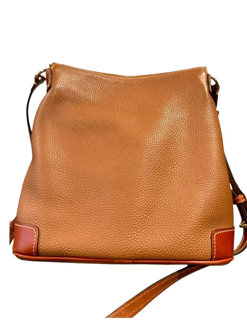 Dooney & Bourke Pebble Grain Leather Crossbody Bag Cognac Letter Carrier EUC